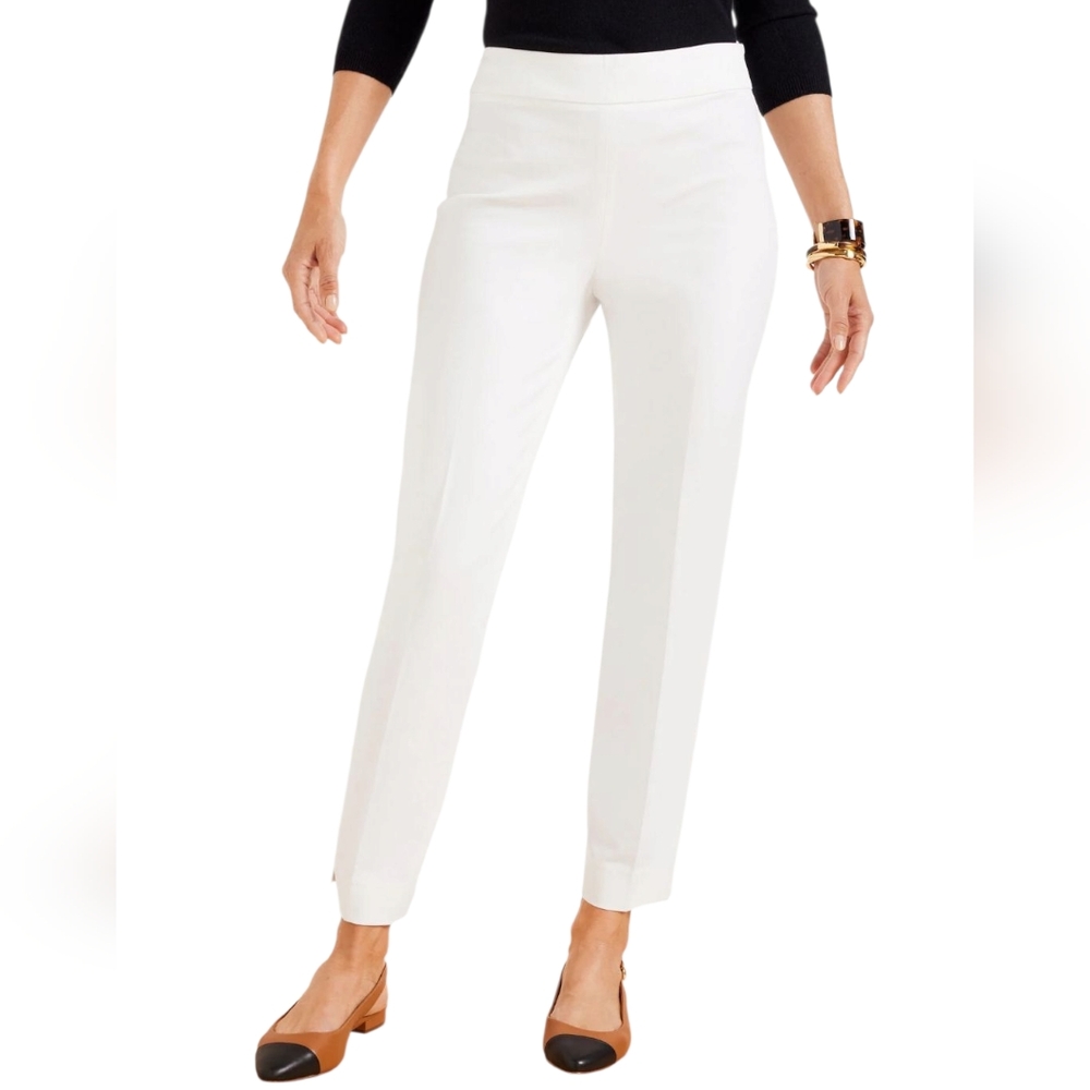 Talbots Chatham Slim Ankle Pants Curvy Fit White Classic Stretch Preppy Work 12